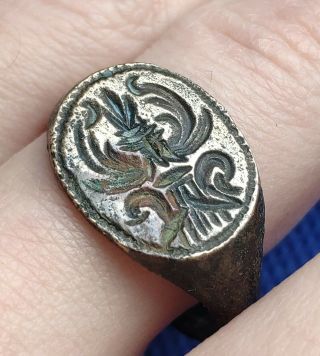 Ancient Bronze Ring With Ornament.  Kievan Rus 10 - 12 Century