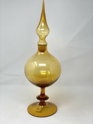 Vintage Mid Century Amber Empoli Italian Art Glass Apothecary Jar