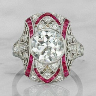 Retro Vintage Art Ring Engagement Wedding Ring 2.  6ct Diamond 14k White Gold Over