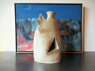 Vintage Modern Tall Brutalist Studio Pottery Vase,  Modern Handmade Pottery.