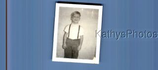 Found B&w Polaroid C,  7987 Boy In Suspenders Smiling