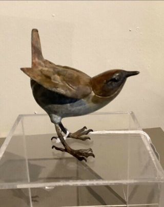 Solid Bronze life size Cold Painted Singing WREN With A Lovely Patina made in uk 2