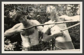 Beach Games Archery Couple Handsome Shirtless Men Hairy Chest Vintage Photo Gay