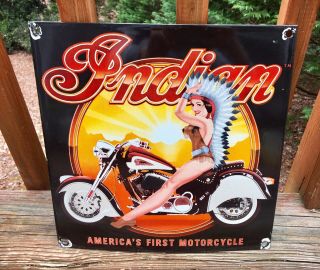 Vintage Indian Motorcycle Heavy Porcelain Sign Gas & Oil