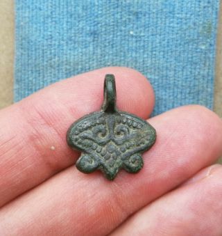 Ancient Viking Bronze Pendant Amulet With Ornament Great Save Very Rare
