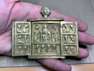 Ancient Folding Icon " Deesis ",  Cast,  18th Century,  Bronze,  100 Authentic.
