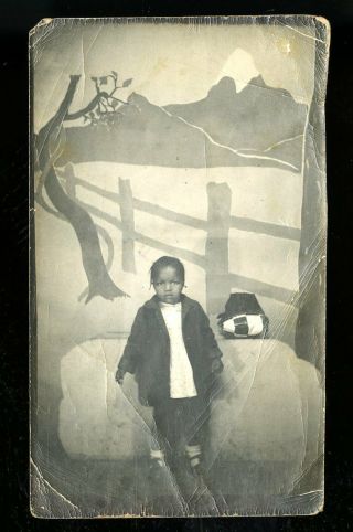 Vintage Arcade Photo African American Girl In Tiny Braids And Oversized Coat