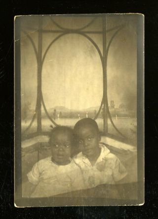 Vintage Arcade Photo African American Girl Looks Wide Eyed Next To Brother