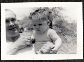 Vintage Antique Photograph Man Holding Cubby Little Baby