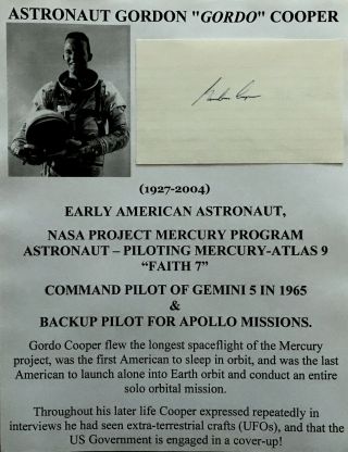Nasa Mercury - Atlas 9 Faith 7 Gemini 5 Apollo Astronaut Cooper Autograph Signed