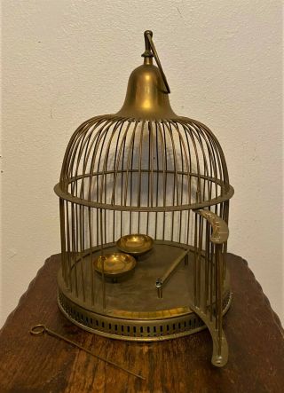 Vintage Antique Brass Bird Cage W/ Feeders & Perch - 18 " Tall