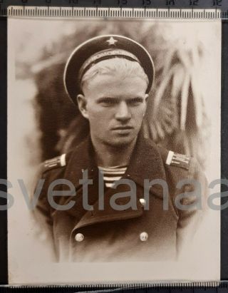 Sailor Navy Handsome Man Guy Blond Boy Cap Military Uniform Soviet Vintage Photo