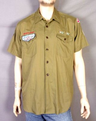 Vtg 50s 60s Bsa Boy Scouts Loop Collar Shirt St.  Louis Patches Rare Sz Men 