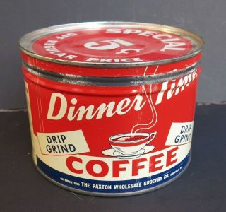 Vintage Key Wind 1 Pound Coffee Tin - Dinner Time - Danville,  Ill.