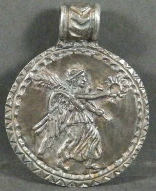 Ancient Roman Silver Pendant Amulet Medallion Victoria Goddess Of Victory