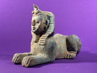 Very Rare - Ancient Egyptian Solid Bronze Sphinx Statuette - Circa 1000 - 800bce