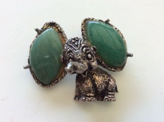 Rare Signed Vintage Cyvra Sterling Silver Pin Brooch Amazonite Ears Elephant