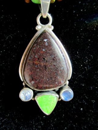 Vintage Multi - stone GASPEITE Hand Crafted Artisan Sterling Silver 925 Necklace 2