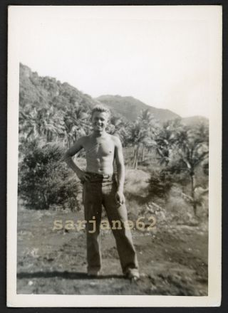 Handsome Bare Chested Shirtless Man With A Great Smile Vintage Photo Gay Int