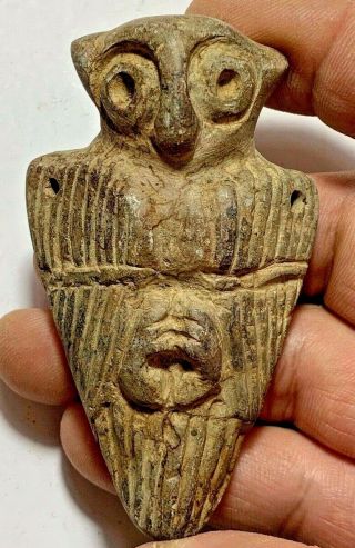 Rare Ancient Greek Stone Athens Attica Owl Figurine Statue Circa 500bc Pendant