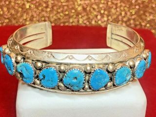 Vintage Estate Sterling Silver Native American Cuff Bracelet Turquoise Signed Sc
