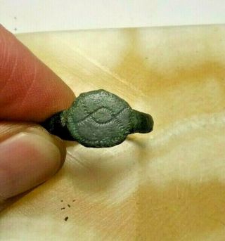 Ancient Viking Copper Ring With An Ornament Very Rare