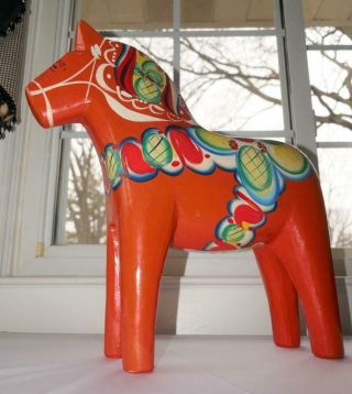 Vintage Folk Art Swedish Nils Olsson Dala Hand Carved Wood Horse Large W Label