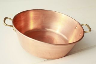 Vintage French Copper Jam Pan Rounded Rim Bronze Handles 4lbs 14.  6inch