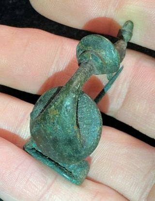 Rare Roman Bronze Trumpet Form Brooch With Pin - 2nd /3rd Century Ad