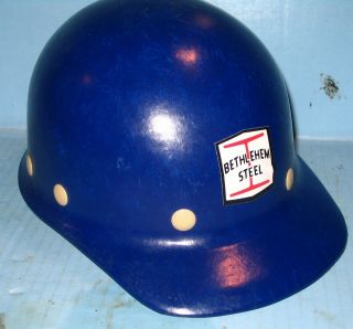 Scarce Vintage Bethlehem Steel Fibre Metal Hard Hat Rare Blue Supervisor Helmet