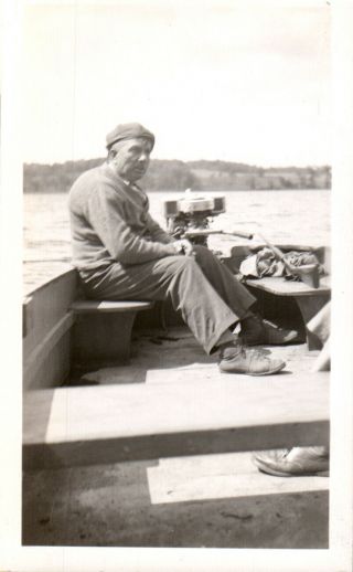 Vintage Photo - Old Man In Boat With Motor,  Trent River,  Cottage Country,  Ontario