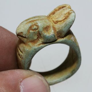 Intact Ancient Egyptian Glaze Ring Ca 100 Bc - Ad - Goddes Head On The Top