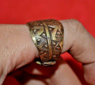 Rare Ancient Viking Decorated Bronze Runic Ornament Ring - Circa 9/10th Century