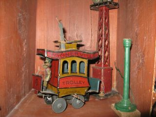 Vintage 1922 Toonerville Trolley Windup Tin Toy W/ 2 Props For Theme Effect