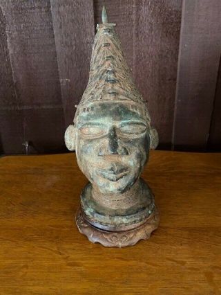 Vintage Lost - Wax Benin Bronze Head,  Probably Of An Iyoba (queen Mother),  African