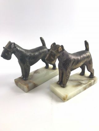 Vintage Airedale Irish Terrier Scottie Bookends Solid Brass Marble Onyx Base5319