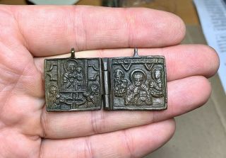 Ancient Folding Icon,  " Marching ",  17 - 19th Century,  Bronze,  Found In The Ground/