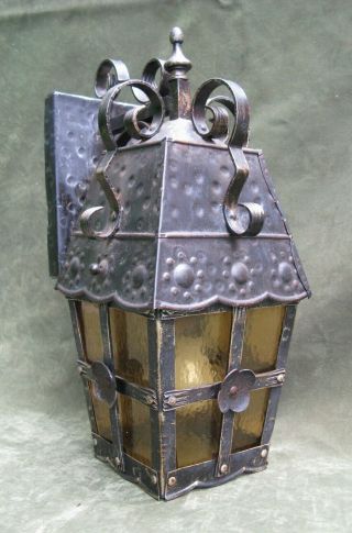 LG Vintage Arts & Crafts Stained Glass Lantern Sconce Lamp Light 3