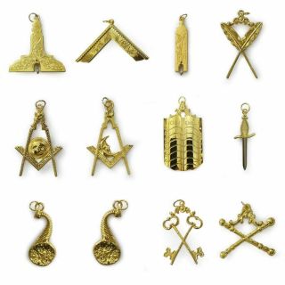 Masonic Blue Lodge Officer Gold Jewels Set 12,  Masonic Jewels Set