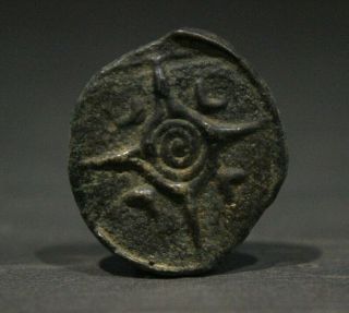 Celtic Bronze Suessiones.  Amulet With Spiral And Cross Circa 50 - 30 Bc