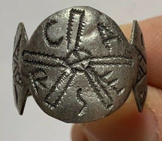 Very Rare Ancient Roman Military Silver Seal Ring " Caesar " Circa 100 - 200 Ad 26mm