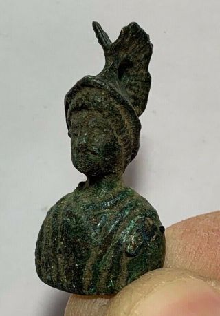 A Perfect Ancient Roman Bronze Bust Ornament Of Mars Circa 100 - 400 Ad 36.  7mm