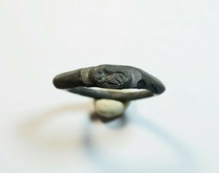 Ancient Greek Bronze Ring With Decorated Panther On Bezel - Rare Artifact