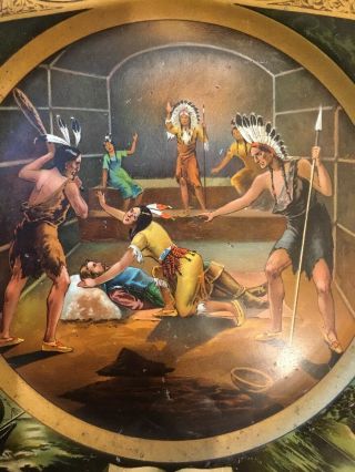 1607 - 1907 JAMESTOWN Native American Vienna Art Plate tin Pocahontas John Smith 2