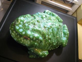 Arnels Large Ceramic Frog Bullfrog Toad Figurine Green Blue Markings 14 " X 10.  5 "