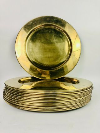 Set Of 16 Vintage Mid Century Solid Brass Chargers