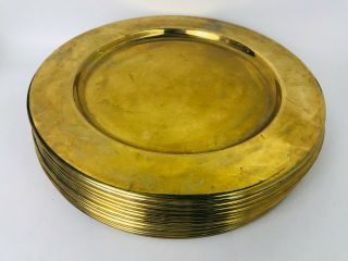 Set of 16 vintage mid century solid brass chargers 3