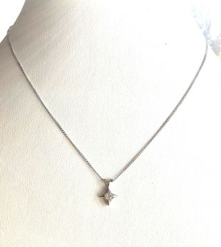 Vintage Signed Speidel 14k White Gold Diamond Solitaire Necklace 16” Chain.  33”