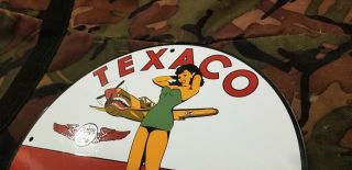VINTAGE TEXACO GASOLINE PORCELAIN GAS PIN UP GIRL SERVICE AIRPLANE PUMP SIGN 12 