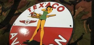 VINTAGE TEXACO GASOLINE PORCELAIN GAS PIN UP GIRL SERVICE AIRPLANE PUMP SIGN 12 